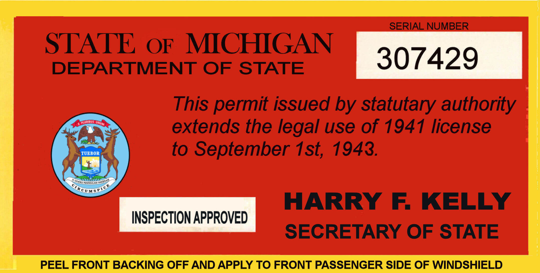 (image for) 1941-42 Michigan tax inspection sticker